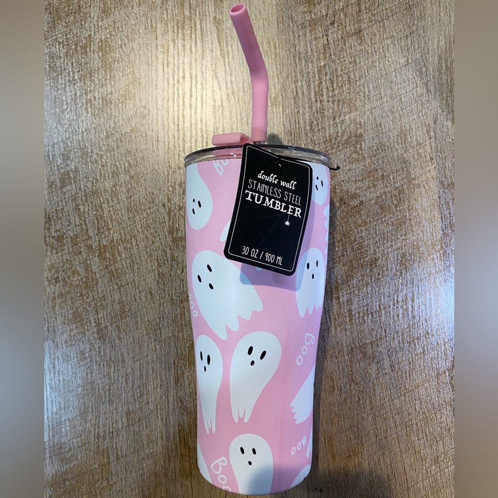 Pink ghost tumbler, stainless steel, 30 ounce.